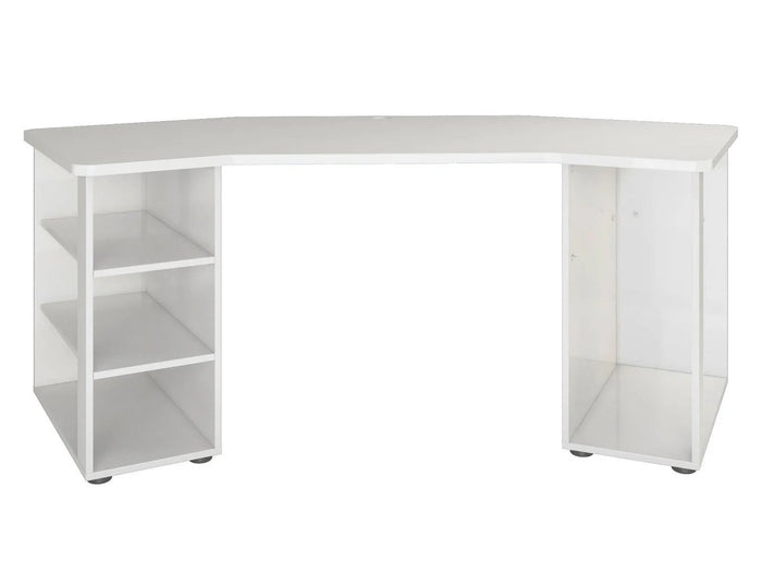 Scrivania Fuhao, Scrittoio multiuso, Tavolo per ufficio porta PC, Piano di lavoro, Made in Italy, 205x91h76 cm, Bianco lucido