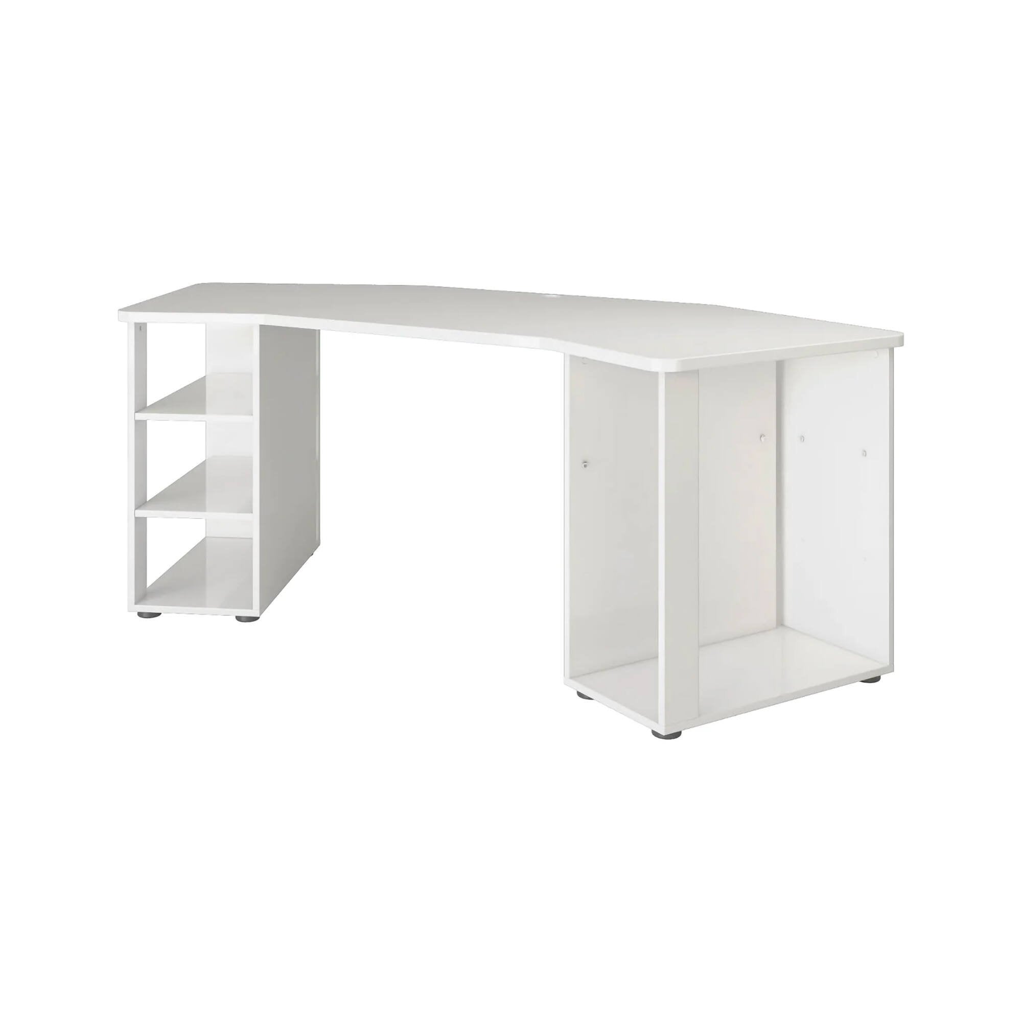 Scrivania Fuhao, Scrittoio multiuso, Tavolo per ufficio porta PC, Piano di lavoro, Made in Italy, 205x91h76 cm, Bianco lucido