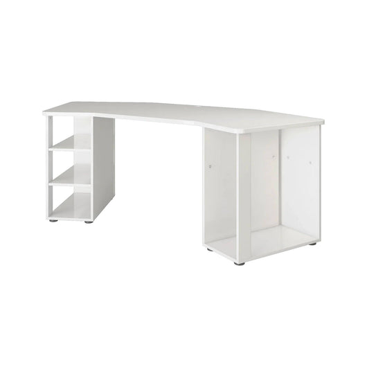 Scrivania Fuhao, Scrittoio multiuso, Tavolo per ufficio porta PC, Piano di lavoro, Made in Italy, 205x91h76 cm, Bianco lucido