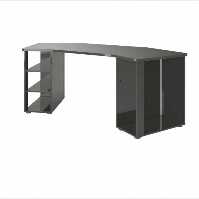Scrivania Fuhao, Scrittoio multiuso, Tavolo per ufficio porta PC, Piano di lavoro, Made in Italy, 205x91h76 cm, Nero lucido
