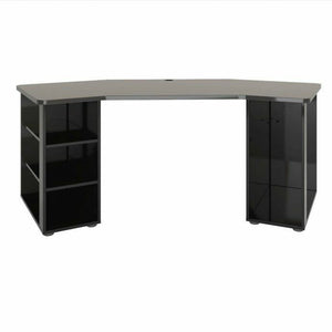 Scrivania Fuhao, Scrittoio multiuso, Tavolo per ufficio porta PC, Piano di lavoro, Made in Italy, 205x91h76 cm, Nero lucido