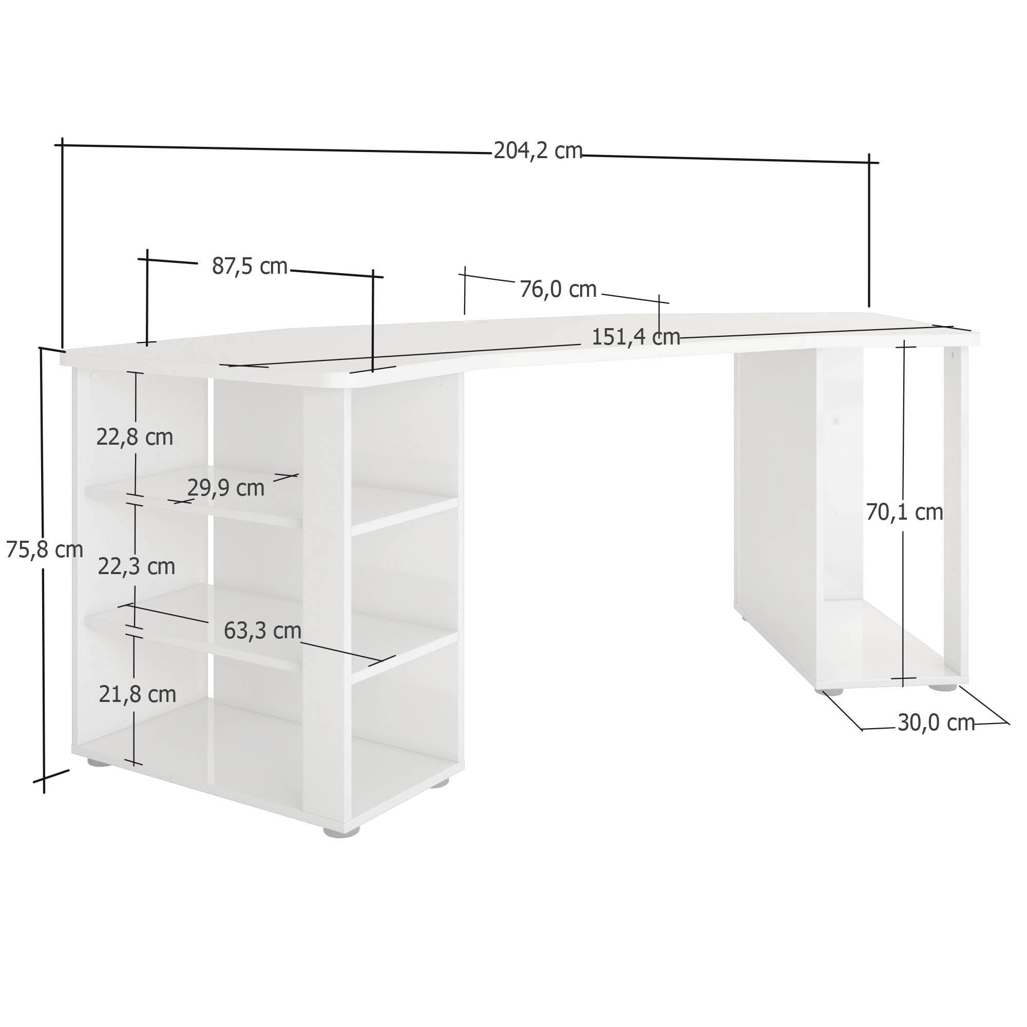 Scrivania Fuhao, Scrittoio multiuso, Tavolo per ufficio porta PC, Piano di lavoro, Made in Italy, 205x91h76 cm, Nero lucido