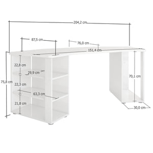 Scrivania Fuhao, Scrittoio multiuso, Tavolo per ufficio porta PC, Piano di lavoro, Made in Italy, 205x91h76 cm, Nero lucido