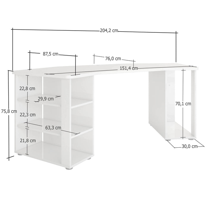 Scrivania Fuhao, Scrittoio multiuso, Tavolo per ufficio porta PC, Piano di lavoro, Made in Italy, 205x91h76 cm, Nero lucido