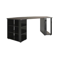 Scrivania Fuhao, Scrittoio multiuso, Tavolo per ufficio porta PC, Piano di lavoro, Made in Italy, 205x91h76 cm, Nero lucido