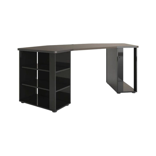 Scrivania Fuhao, Scrittoio multiuso, Tavolo per ufficio porta PC, Piano di lavoro, Made in Italy, 205x91h76 cm, Nero lucido