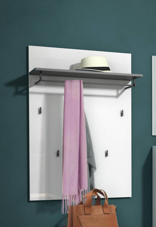 Appendiabiti Flaviana, Attaccapanni, Portabiti multiuso, Appendiabiti da parete, Made in Italy, 80x25h115 cm, Bianco lucido e Antracite