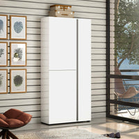 Scarpiera Arthus, Mobile portascarpe, Armadio da ingresso multiuso, Mobiletto per calzature, Made in Italy, 91x33h196 cm, Bianco lucido e Antracite