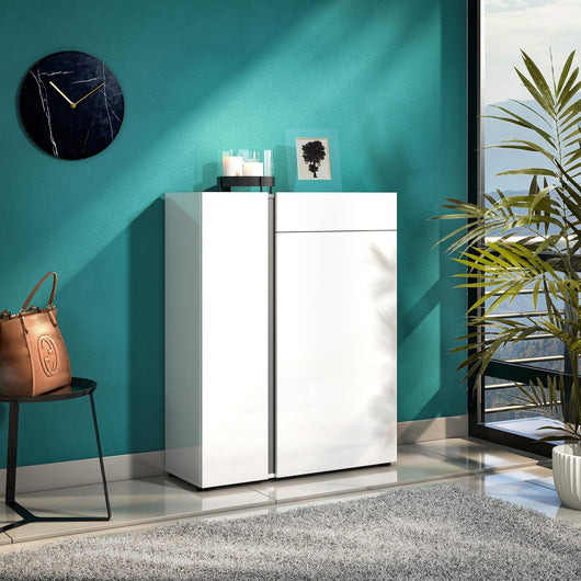 Scarpiera Cavallino, Mobile portascarpe, Armadio da ingresso multiuso, Mobiletto per calzature, Made in Italy, 91x33h115 cm, Bianco lucido e Antracite