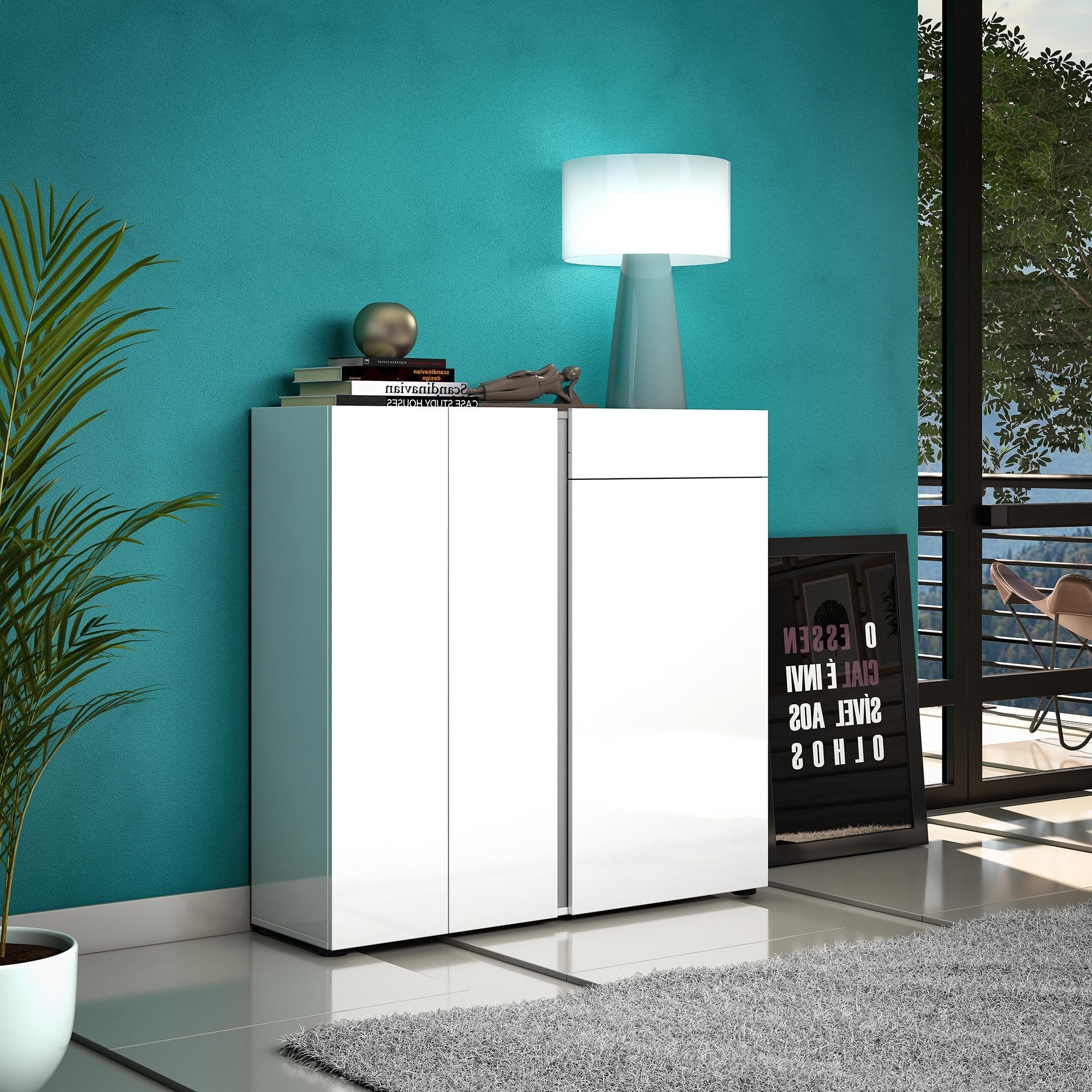 Scarpiera Ilda, Mobile portascarpe, Armadio da ingresso multiuso, Mobiletto per calzature, Made in Italy, 120x33h115 cm, Bianco lucido e Antracite