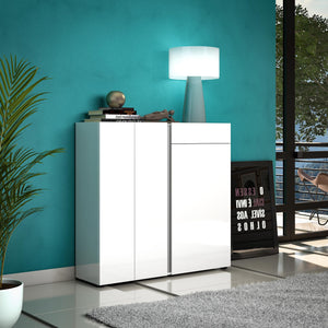 Scarpiera Ilda, Mobile portascarpe, Armadio da ingresso multiuso, Mobiletto per calzature, Made in Italy, 120x33h115 cm, Bianco lucido e Antracite