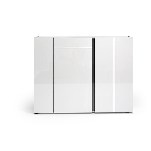 Scarpiera Aureliano, Mobile portascarpe, Armadio da ingresso multiuso, Mobiletto per calzature, Made in Italy, 149x33h115 cm, Bianco lucido e Antracite