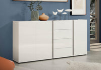 Credenza Baveno, Buffet da soggiorno, Madia da salotto, Dispensa da cucina, Made in Italy, 180x38h92 cm, Bianco lucido e Antracite