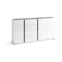 Credenza Baveno, Buffet da soggiorno, Madia da salotto, Dispensa da cucina, Made in Italy, 180x38h92 cm, Bianco lucido e Antracite
