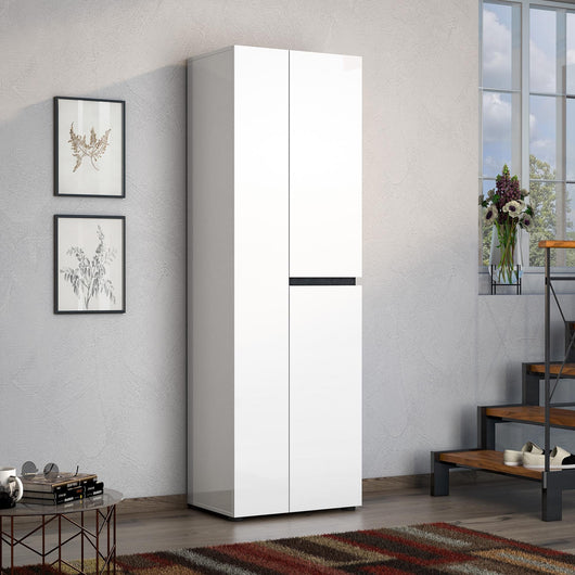Armadio multiuso grande Linfa, Mobile multifunzionale, Mobiletto scarpiera, Guardaroba porta scarpe, Made in Italy, 61x45h190 cm, Bianco lucido e Antracite