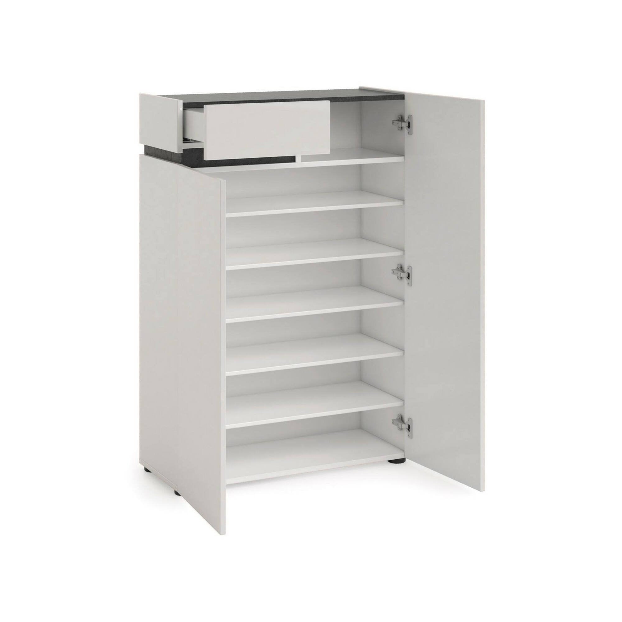 Scarpiera Badolato, Mobile portascarpe, Armadio da ingresso multiuso, Mobiletto per calzature, Made in Italy, 80x34h115 cm, Bianco lucido e Antracite