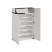 Scarpiera Badolato, Mobile portascarpe, Armadio da ingresso multiuso, Mobiletto per calzature, Made in Italy, 80x34h115 cm, Bianco lucido e Antracite