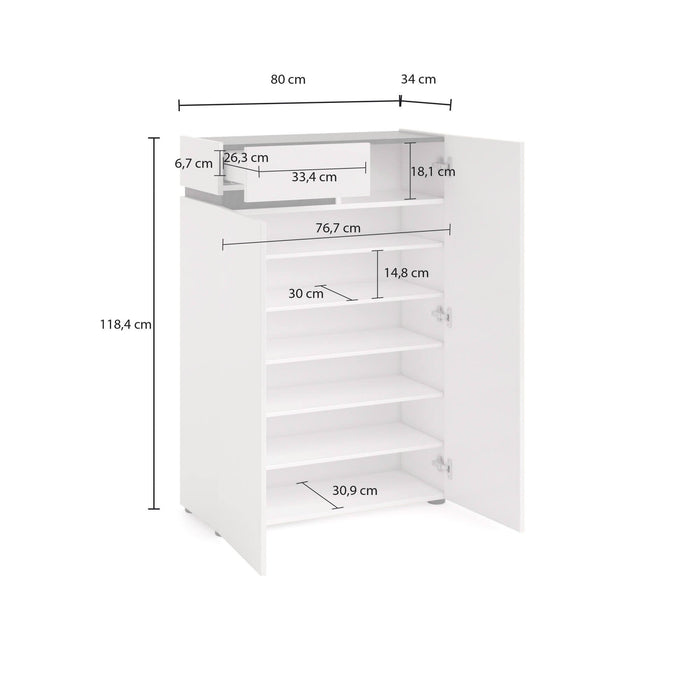 Scarpiera Badolato, Mobile portascarpe, Armadio da ingresso multiuso, Mobiletto per calzature, Made in Italy, 80x34h115 cm, Bianco lucido e Antracite