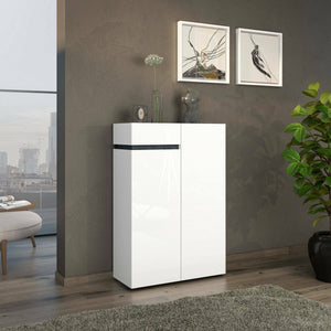 Scarpiera Badolato, Mobile portascarpe, Armadio da ingresso multiuso, Mobiletto per calzature, Made in Italy, 80x34h115 cm, Bianco lucido e Antracite