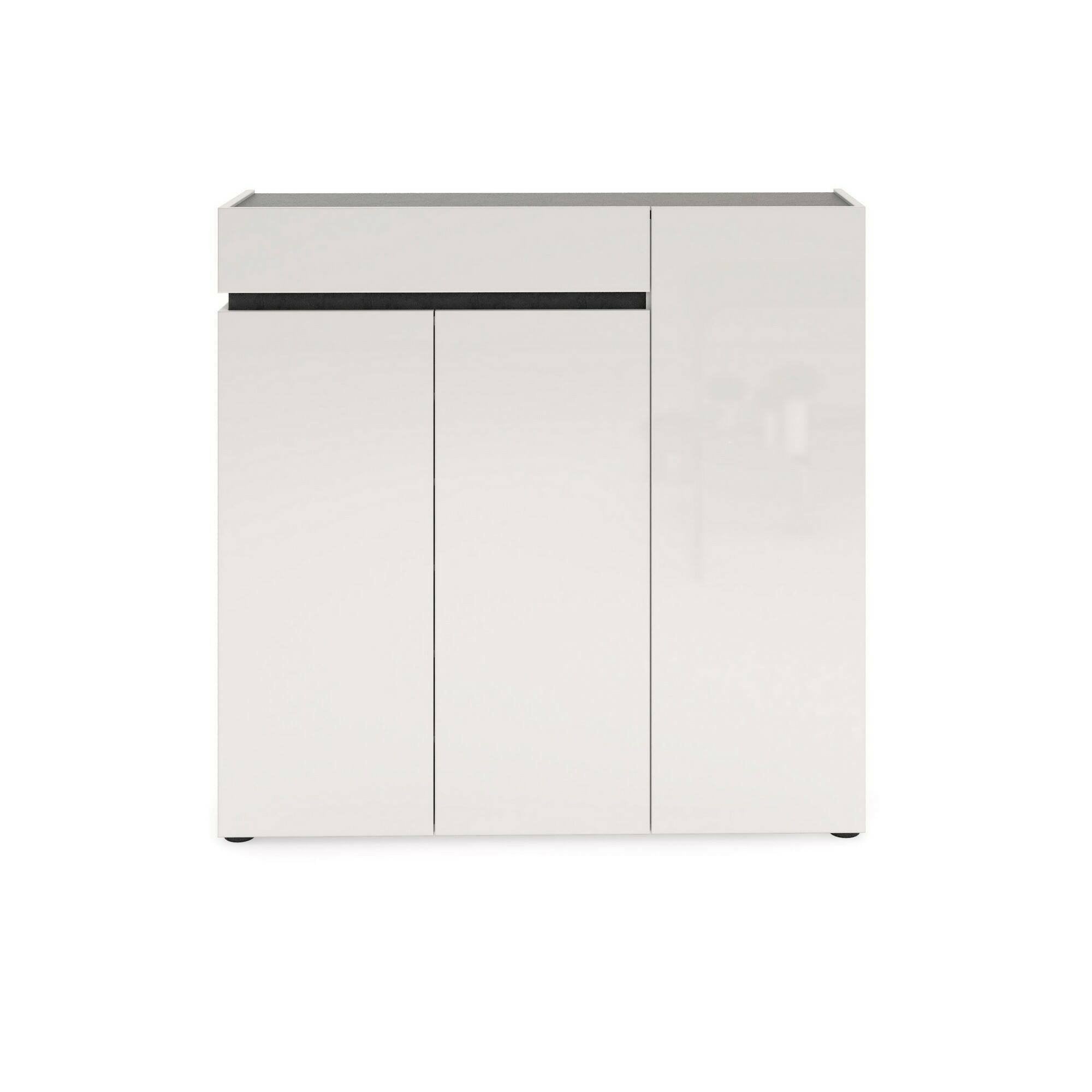 Scarpiera Joji, Mobile portascarpe, Armadio da ingresso multiuso, Mobiletto per calzature, Made in Italy, 120x34h115 cm, Bianco lucido e Antracite