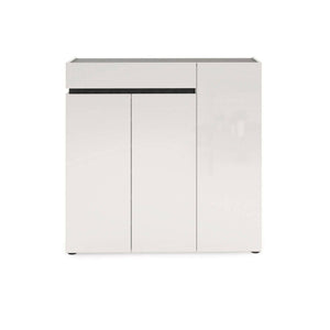 Scarpiera Joji, Mobile portascarpe, Armadio da ingresso multiuso, Mobiletto per calzature, Made in Italy, 120x34h115 cm, Bianco lucido e Antracite