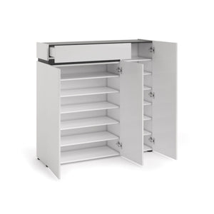 Scarpiera Joji, Mobile portascarpe, Armadio da ingresso multiuso, Mobiletto per calzature, Made in Italy, 120x34h115 cm, Bianco lucido e Antracite