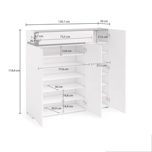 Scarpiera Joji, Mobile portascarpe, Armadio da ingresso multiuso, Mobiletto per calzature, Made in Italy, 120x34h115 cm, Bianco lucido e Antracite