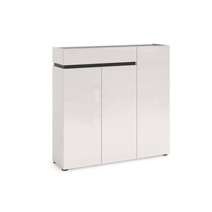 Scarpiera Joji, Mobile portascarpe, Armadio da ingresso multiuso, Mobiletto per calzature, Made in Italy, 120x34h115 cm, Bianco lucido e Antracite