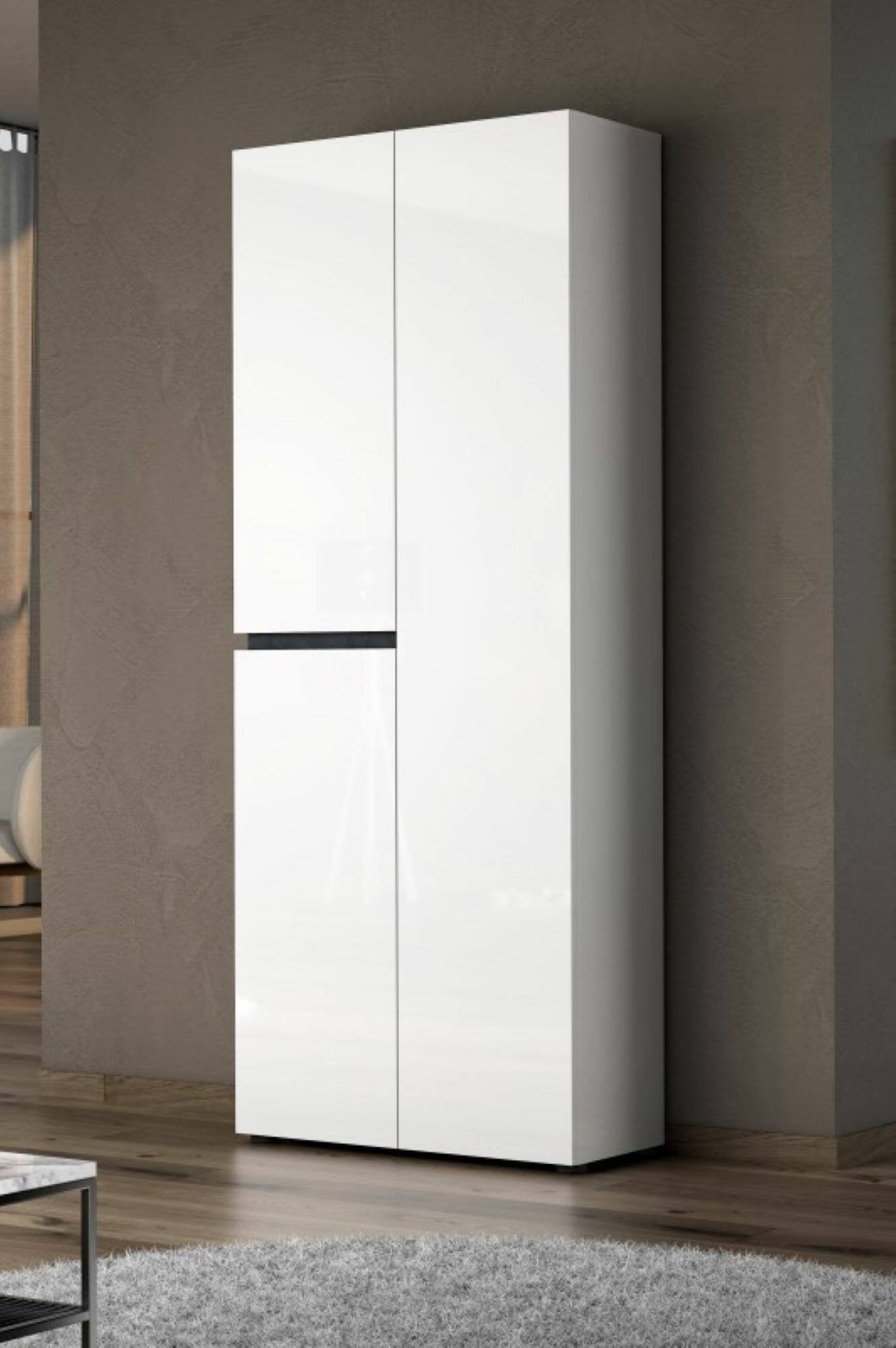 Scarpiera Baiso, Mobile portascarpe, Armadio da ingresso multiuso, Mobiletto per calzature, Made in Italy, 80x34h200 cm, Bianco lucido e Antracite