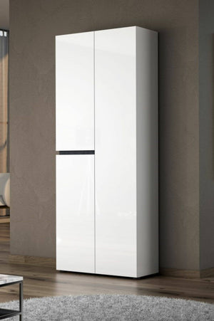 Scarpiera Baiso, Mobile portascarpe, Armadio da ingresso multiuso, Mobiletto per calzature, Made in Italy, 80x34h200 cm, Bianco lucido e Antracite