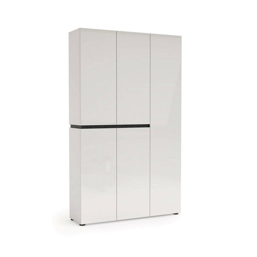 Scarpiera Valletta, Mobile portascarpe, Armadio da ingresso multiuso, Mobiletto per calzature, Made in Italy, 120x34h200 cm, Bianco lucido e Antracite