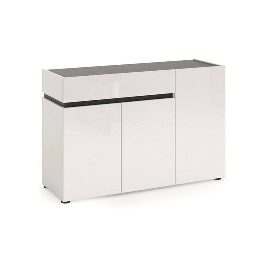 Credenza Bajardo, Buffet da soggiorno, Madia da salotto, Dispensa da cucina, Made in Italy, 120x42h80 cm, Bianco lucido e Antracite
