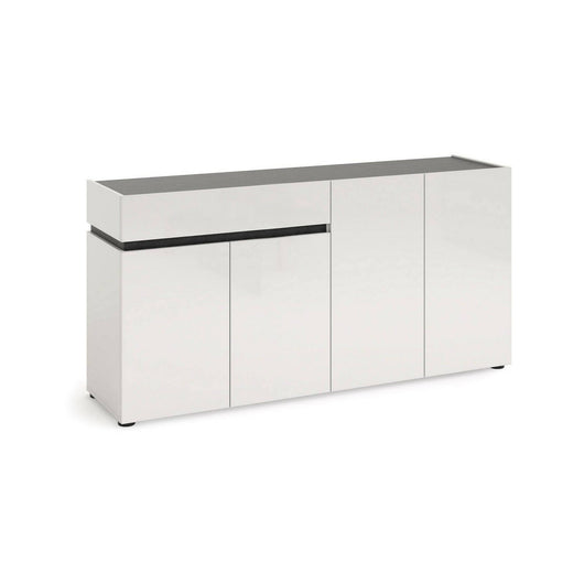 Credenza Beinette, Buffet da soggiorno, Madia da salotto, Dispensa da cucina, Made in Italy, 160x42h80 cm, Bianco lucido e Antracite