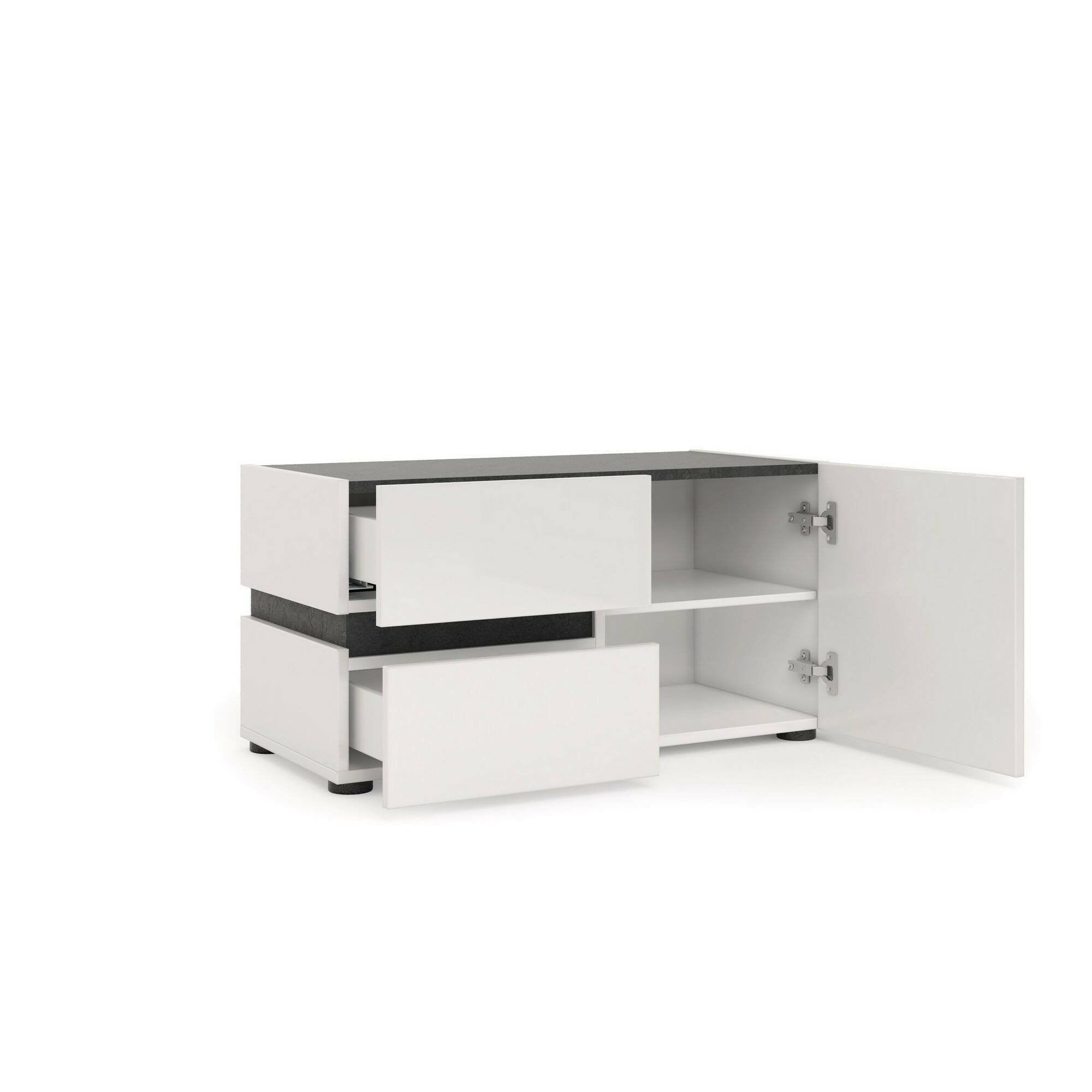 Mobile da ingresso Seul, Entratina appendiabiti, Composizione per atrio, Consolle portaoggetti multifunzione, Made in Italy, 80x38h42 cm, Bianco lucido e Antracite