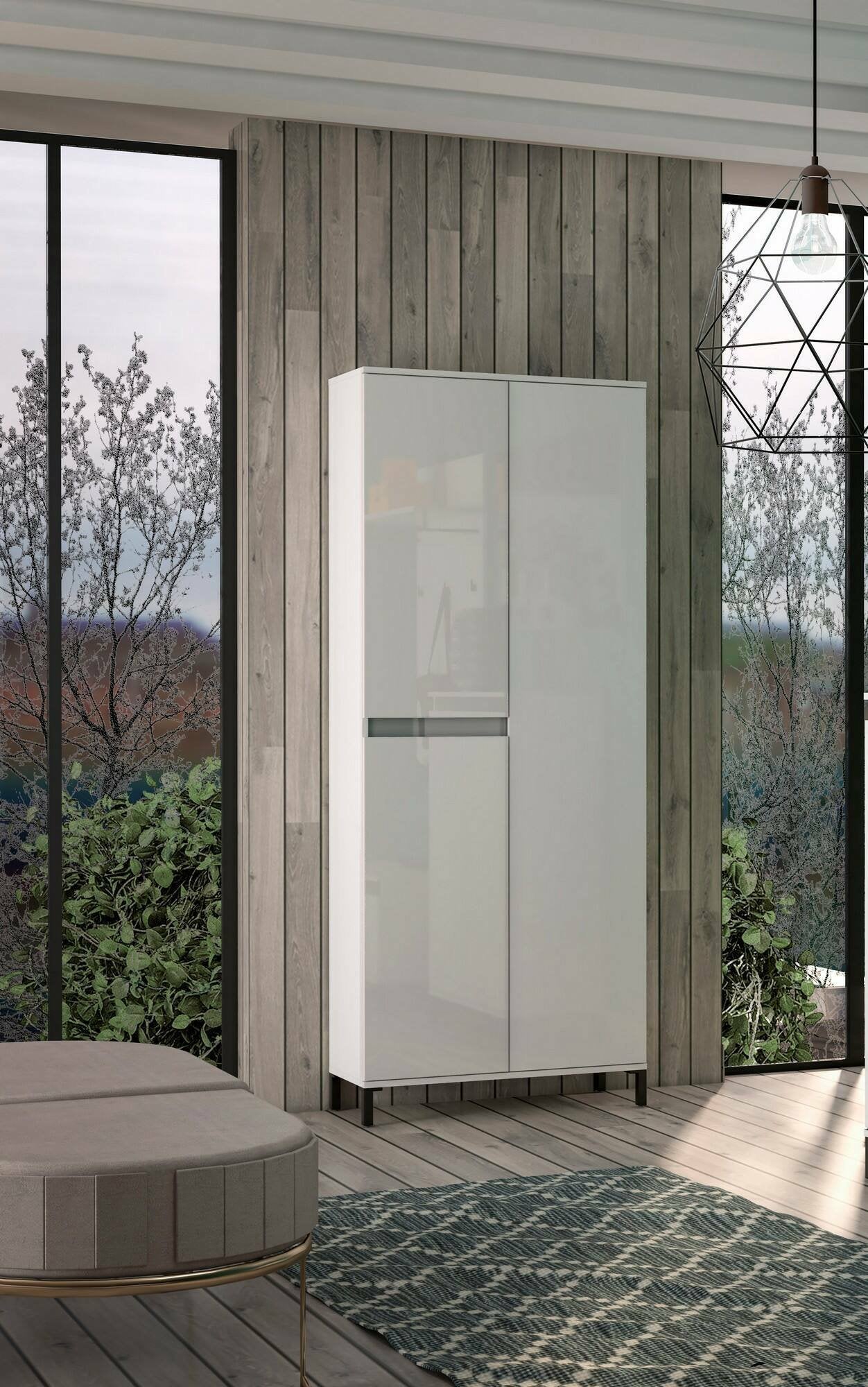 Scarpiera Visciano, Mobile portascarpe, Armadio da ingresso multiuso, Mobiletto per calzature, Made in Italy, 81x34h200 cm, Bianco lucido e Antracite