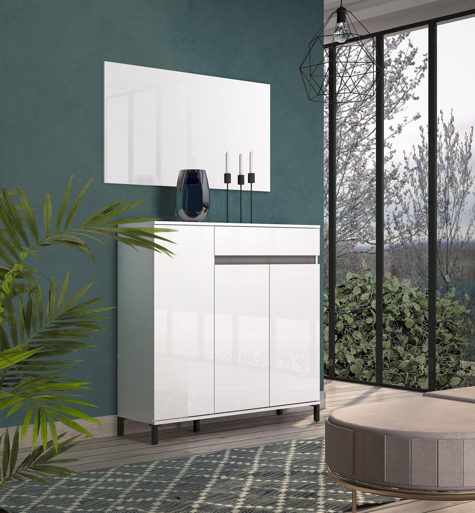 Mobile Portascarpe Adelinda, Scarpiera 8 Ripiani Made in Italy, 120x34x115h cm Bianco Lucido