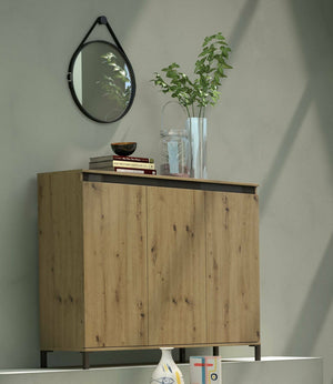 Credenza Averara, Buffet da soggiorno, Madia da salotto, Dispensa da cucina, Made in Italy, 138x110h40 cm, Bianco lucido e Antracite