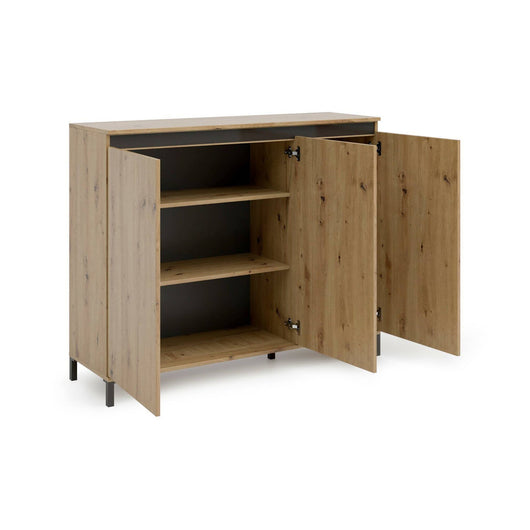 Credenza Averara, Buffet da soggiorno, Madia da salotto, Dispensa da cucina, Made in Italy, 138x110h40 cm, Bianco lucido e Antracite