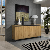 Credenza Basiano, Buffet da soggiorno, Madia da salotto, Dispensa da cucina, Made in Italy, 184x40h84 cm, Rovere Nodi e Antracite