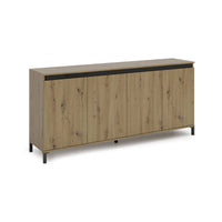 Credenza Basiano, Buffet da soggiorno, Madia da salotto, Dispensa da cucina, Made in Italy, 184x40h84 cm, Rovere Nodi e Antracite