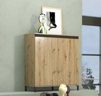 Credenza Tokyo, Buffet da soggiorno, Madia da salotto, Dispensa da cucina, Made in Italy, 100x40h110 cm, Rovere Nodi e Antracite