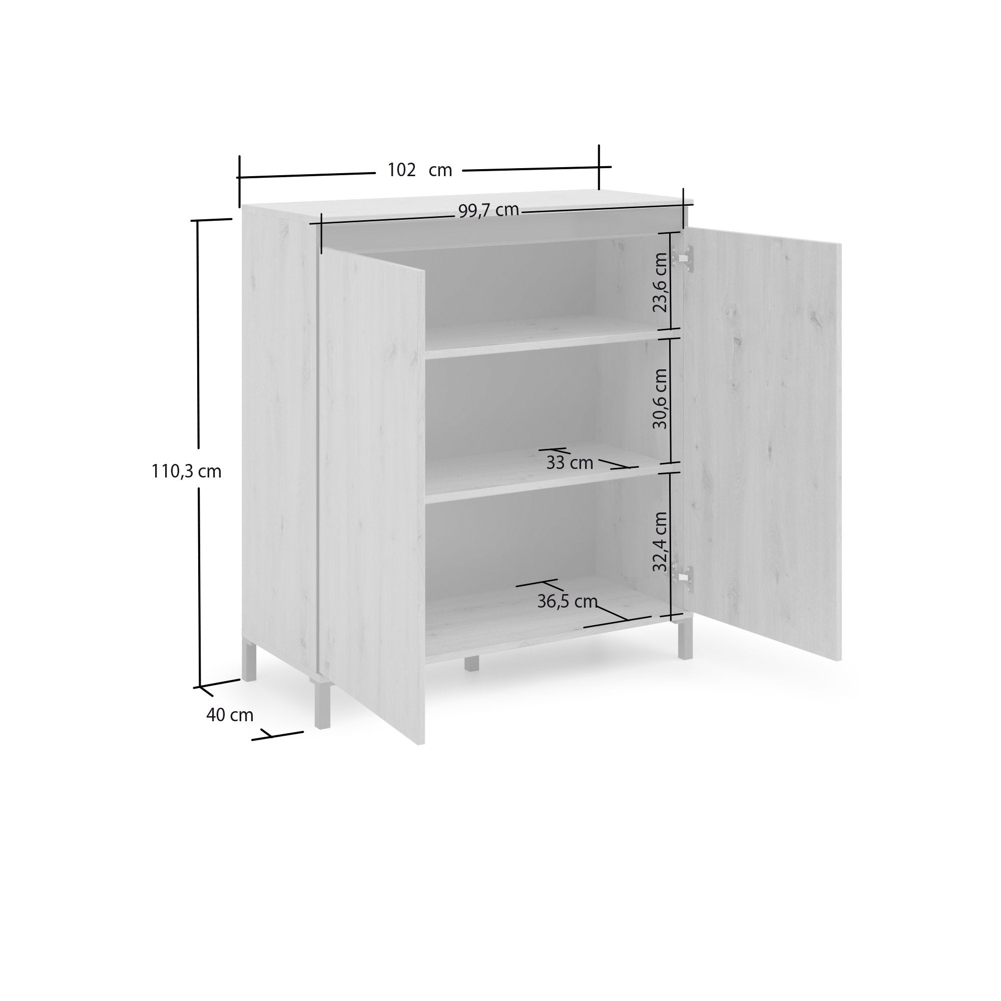Credenza Tokyo, Buffet da soggiorno, Madia da salotto, Dispensa da cucina, Made in Italy, 100x40h110 cm, Rovere Nodi e Antracite