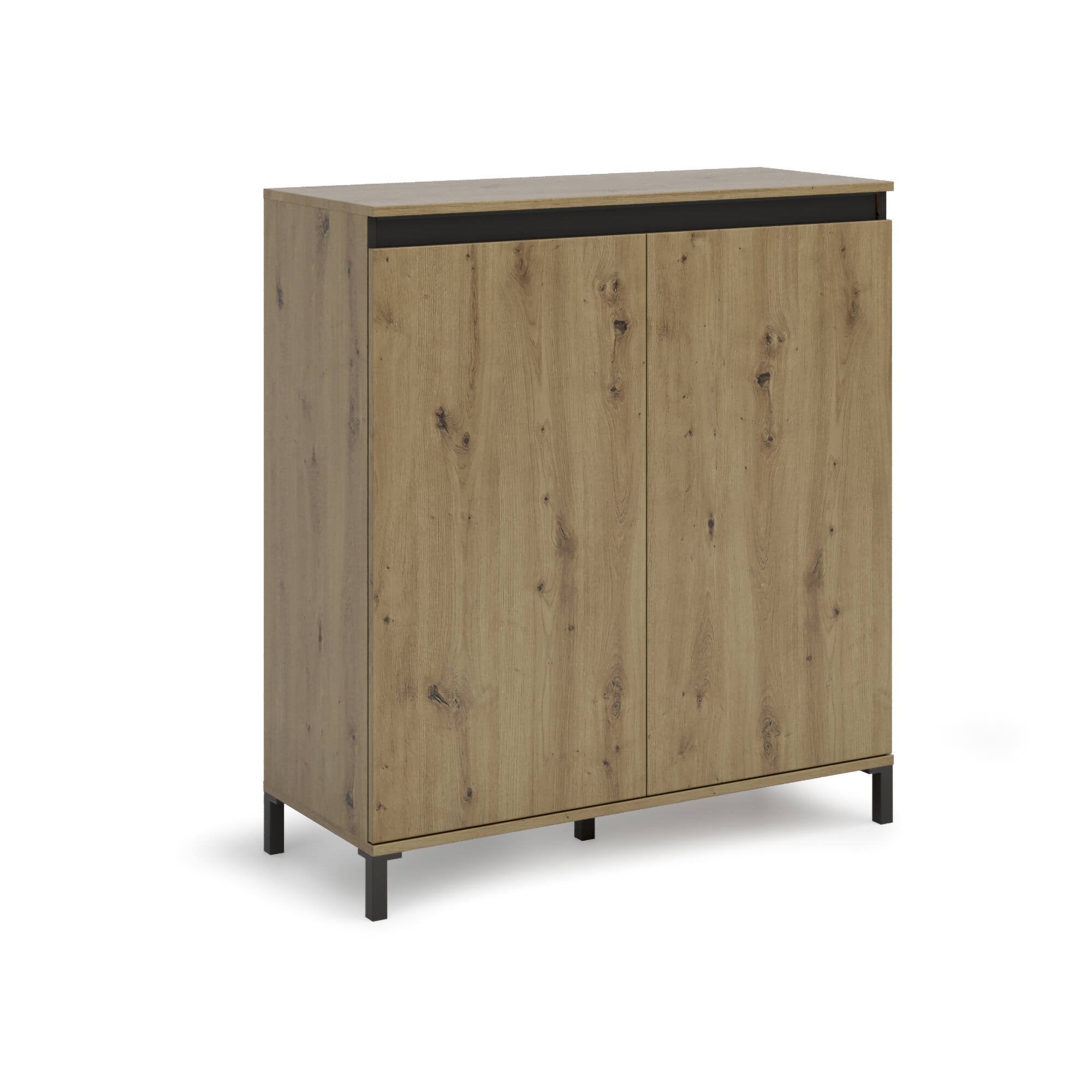 Credenza Tokyo, Buffet da soggiorno, Madia da salotto, Dispensa da cucina, Made in Italy, 100x40h110 cm, Rovere Nodi e Antracite