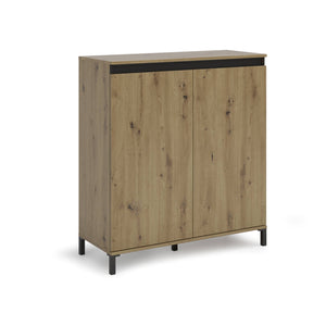 Credenza Tokyo, Buffet da soggiorno, Madia da salotto, Dispensa da cucina, Made in Italy, 100x40h110 cm, Rovere Nodi e Antracite