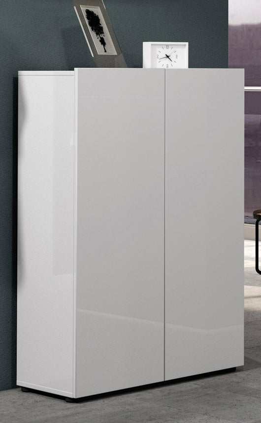 Scarpiera Liberata, Mobile portascarpe, Armadio da ingresso multiuso, Mobiletto per calzature, Made in Italy, 80x34h115 cm, Bianco lucido