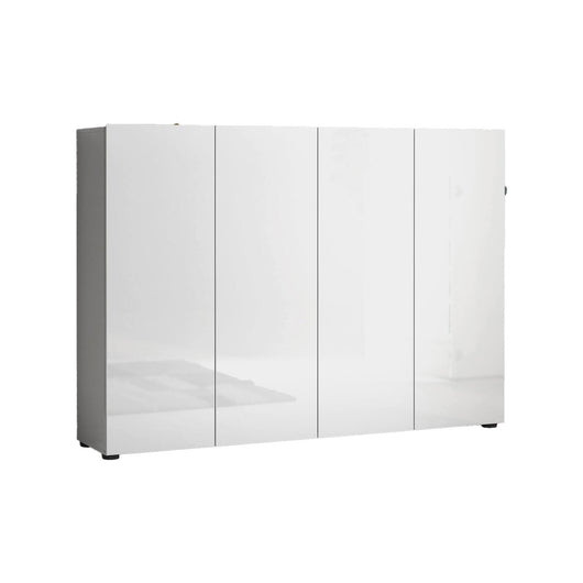 Scarpiera Abdul, Mobile portascarpe, Armadio da ingresso multiuso, Mobiletto per calzature, Made in Italy, 160x34h115 cm, Bianco lucido