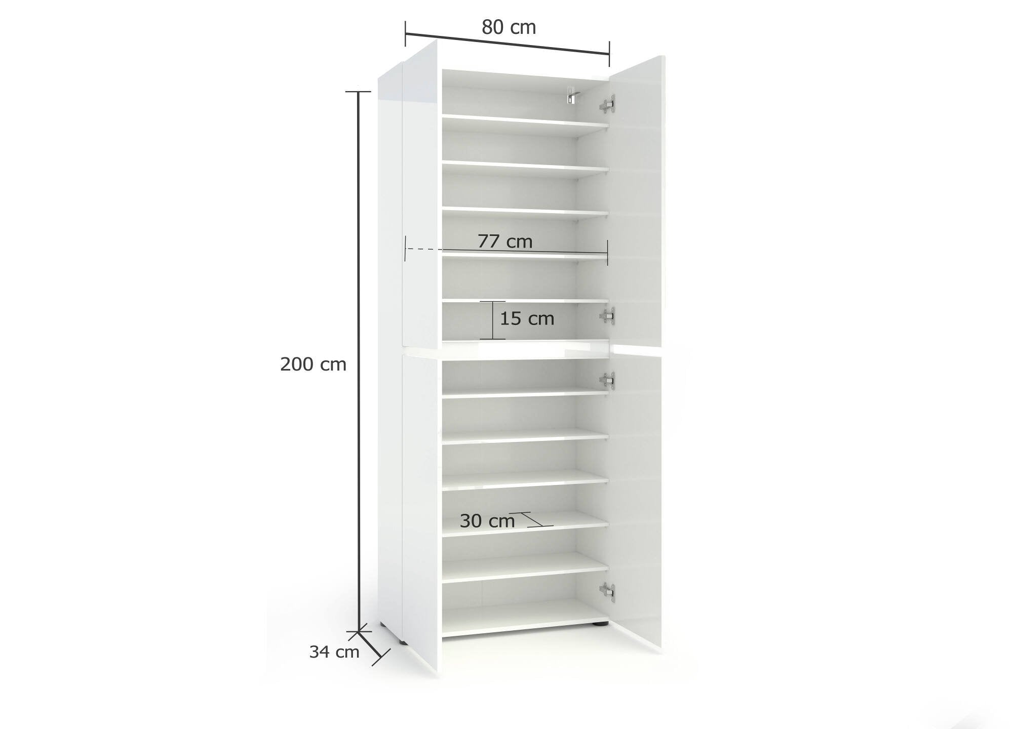 Scarpiera Antaleone, Mobile portascarpe, Armadio da ingresso multiuso, Mobiletto per calzature, Made in Italy, 80x34h200 cm, Bianco lucido
