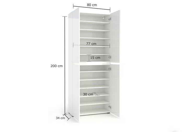 Scarpiera Antaleone, Mobile portascarpe, Armadio da ingresso multiuso, Mobiletto per calzature, Made in Italy, 80x34h200 cm, Bianco lucido