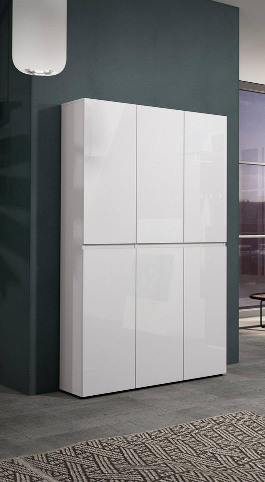 Scarpiera Diva, Mobile portascarpe, Armadio da ingresso multiuso, Mobiletto per calzature, Made in Italy, 122x34h200 cm, Bianco lucido