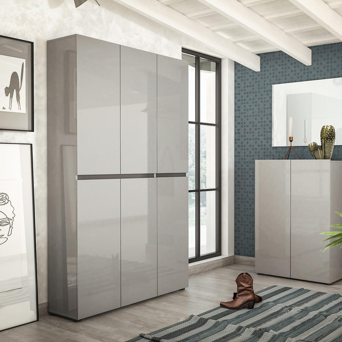 Scarpiera Diva, Mobile portascarpe, Armadio da ingresso multiuso, Mobiletto per calzature, Made in Italy, 122x34h200 cm, Grigio